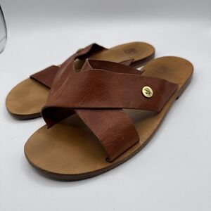 il Bisonte authentic Brown leather X cross strap slides sandals 43